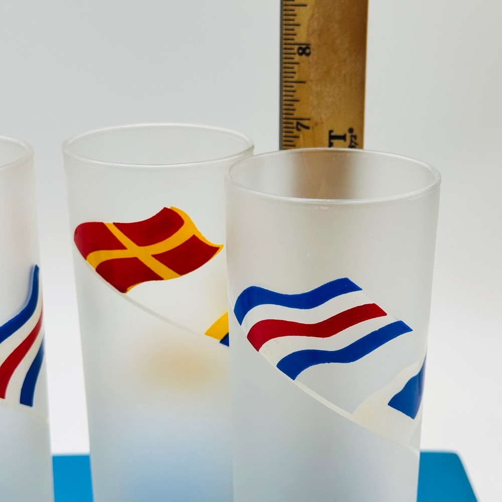 Vintage Libbey Frosted Nautical Signal Flag Highball Glasses Set of 3 - Picture 2 of 6